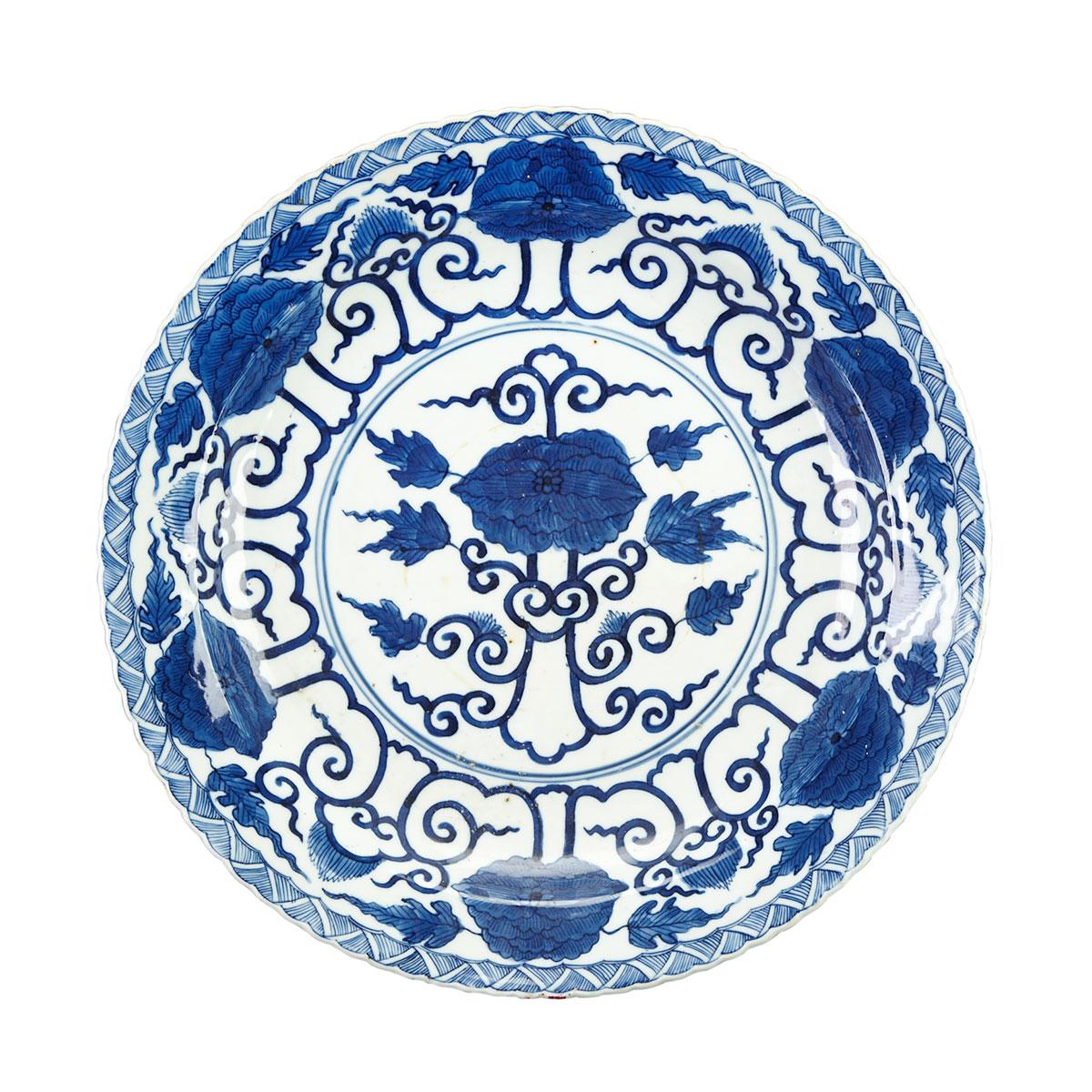 Large Blue and White ‘Lotus’ Charger, Kangxi Period (1662-1722)