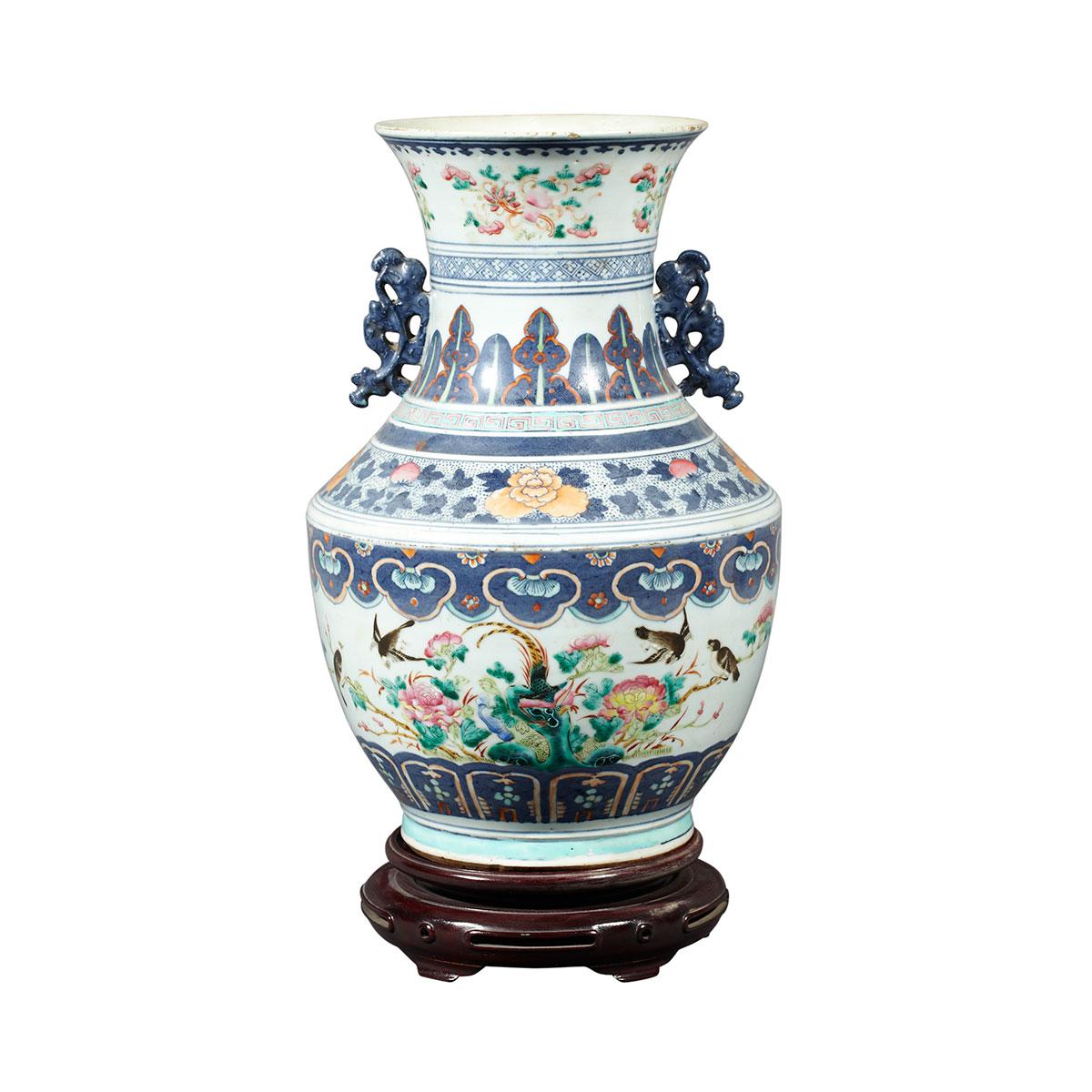 Blue, White and Famille Rose Hu Vase, Republican Period 