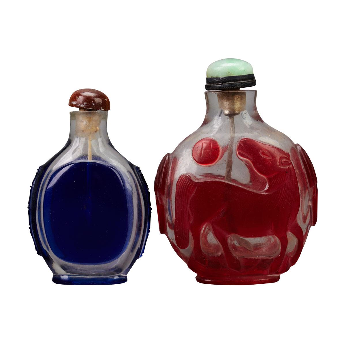 Two Overlay Peking Glass Snuff Bottles, 18th Century