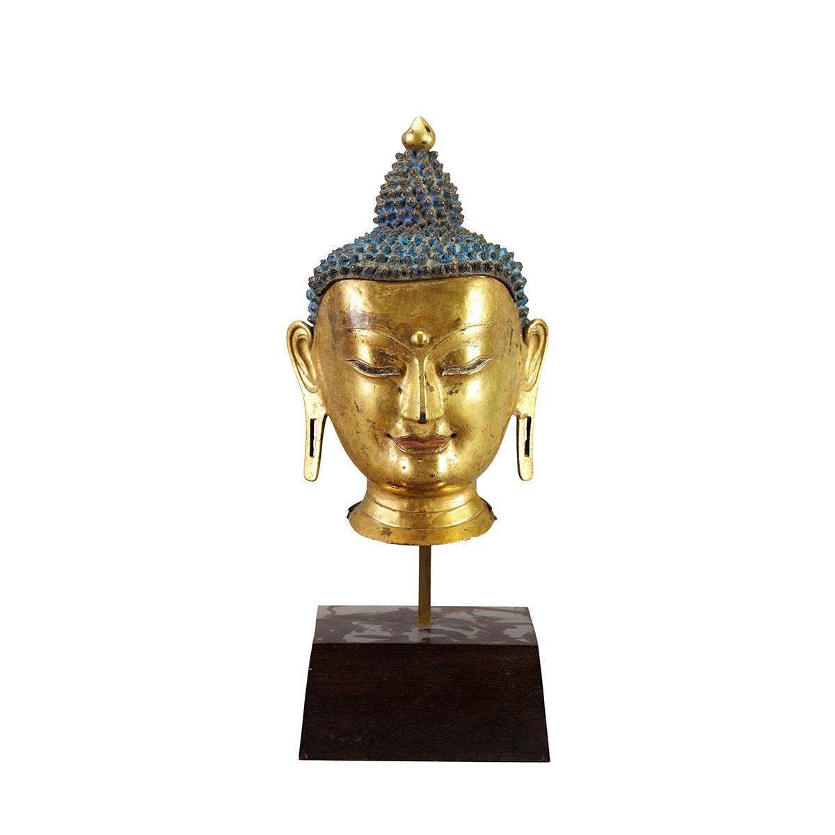 Large Gilt Bronze Head of Buddha, Tibet, 15th/16th Century