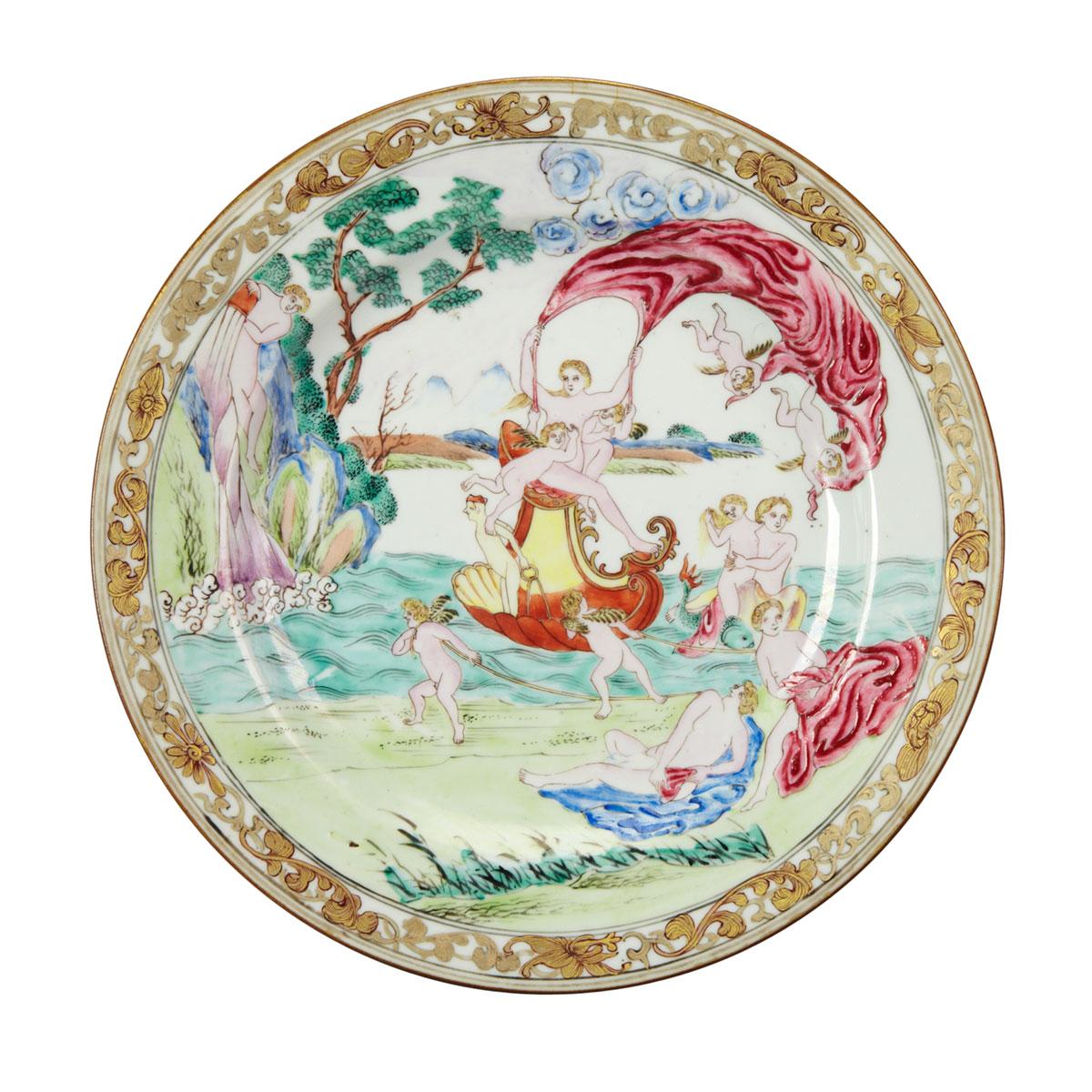 Unusual Export Famille Rose European Subject ‘Venus’ Plate, 18th/19th Century