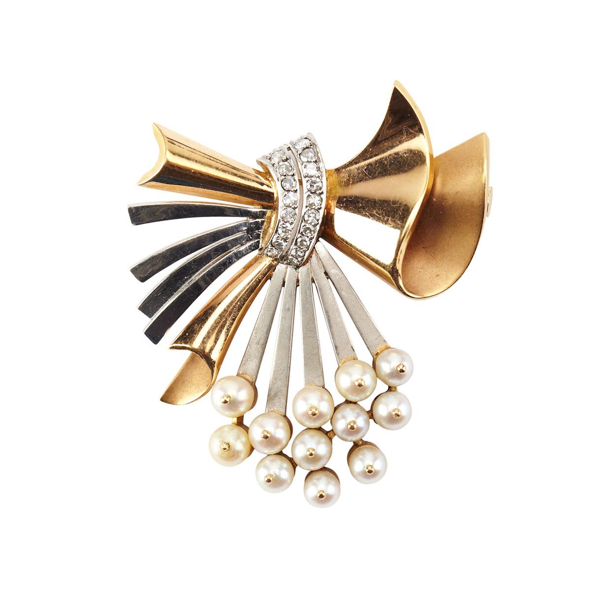18k Yellow Gold And Platinum Gold Spray Brooch