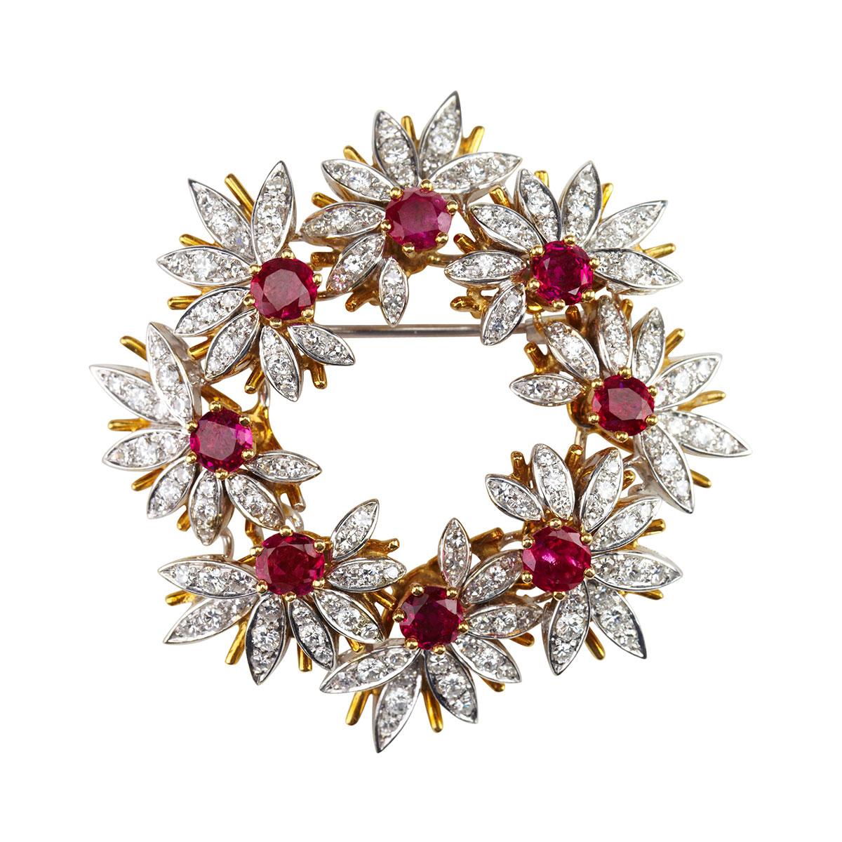 Italian 18k Yellow And White Gold Wreath Brooch