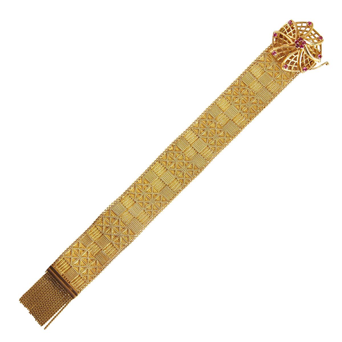 Italian 18k Yellow Gold Mesh Slide Strap Bracelet