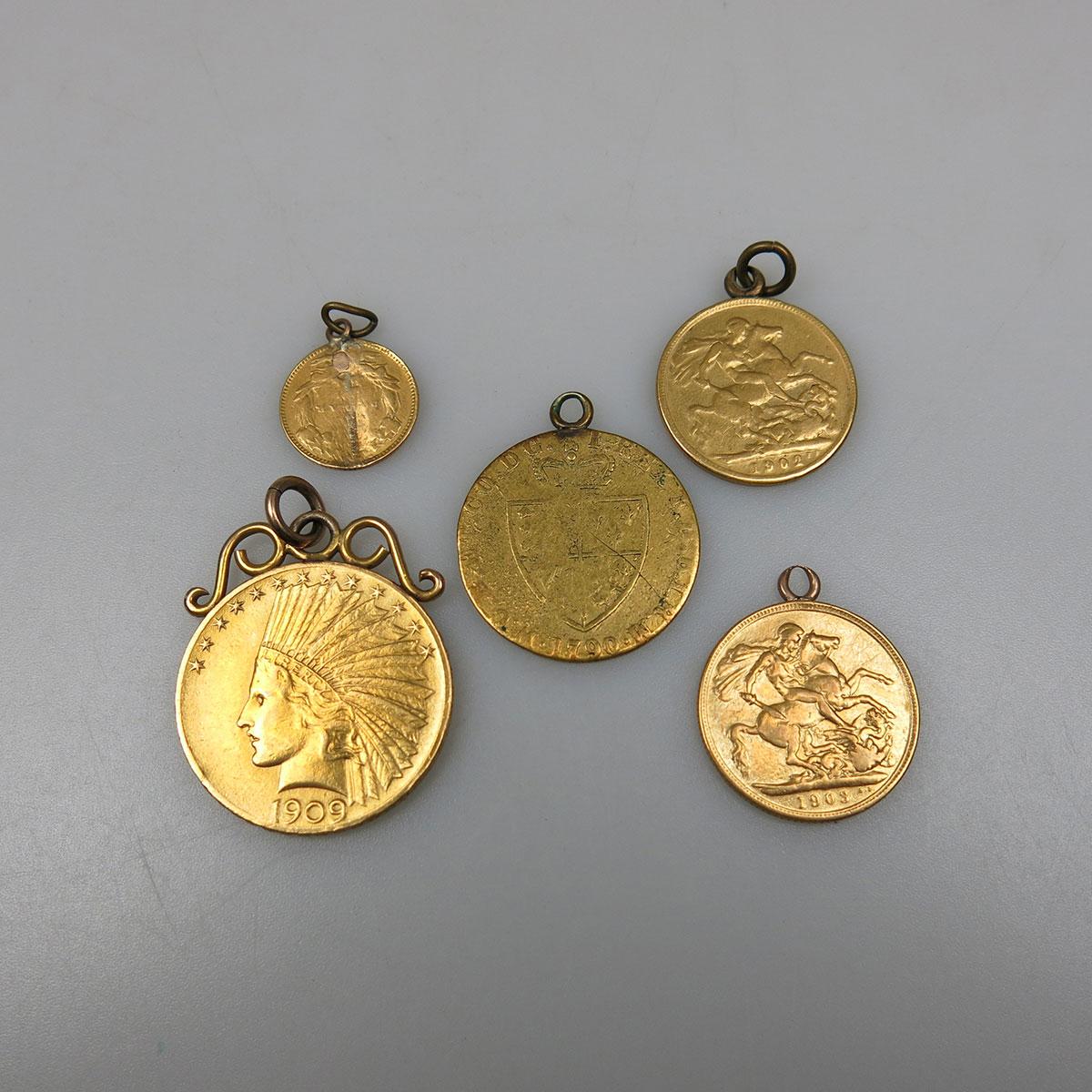 5 Various Gold Coins