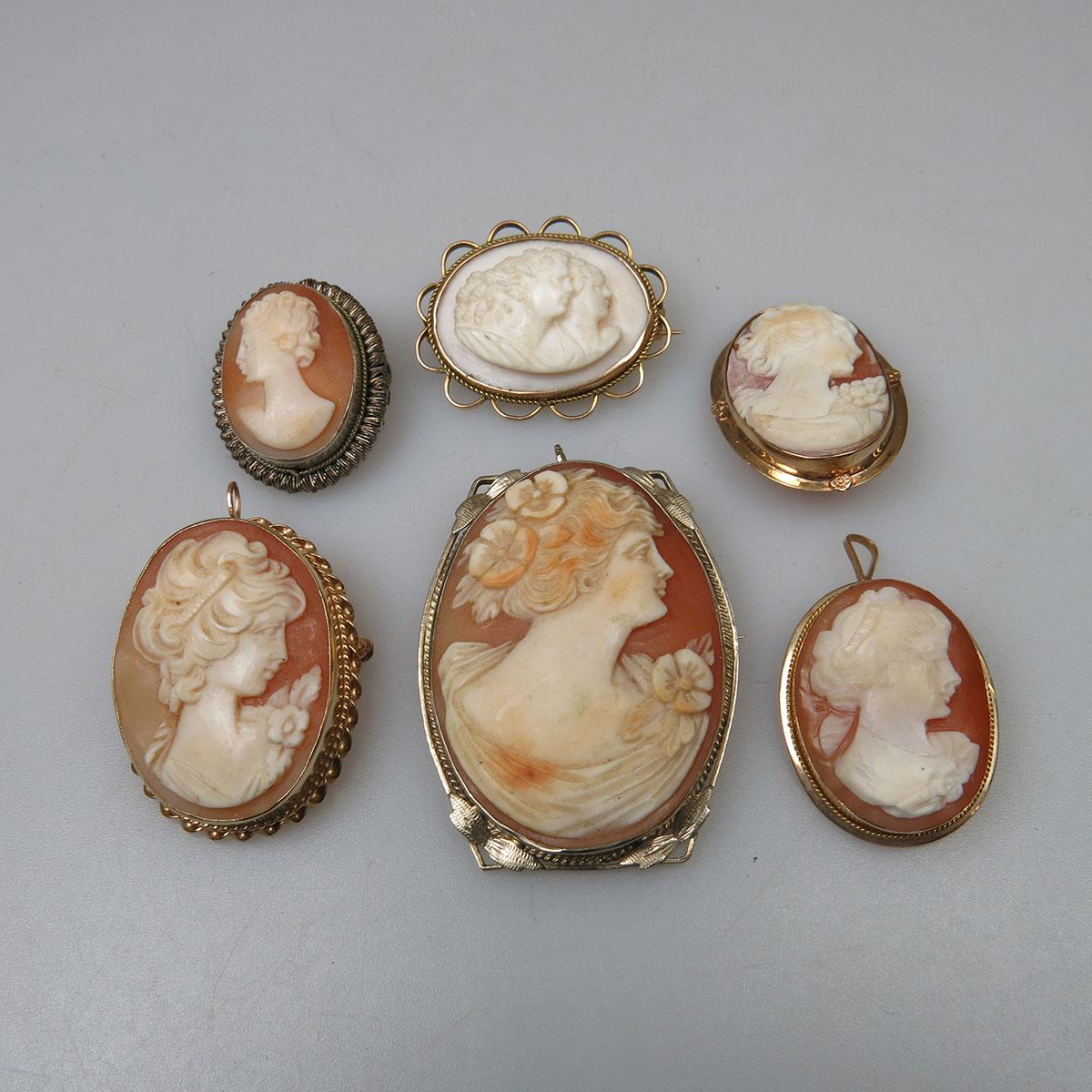 6 Oval Carved Shell Cameos