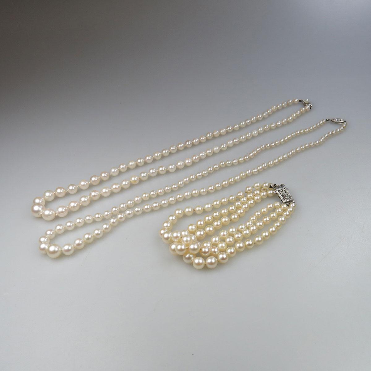 2 Single Strand Graduated Cultured Pearl Necklaces