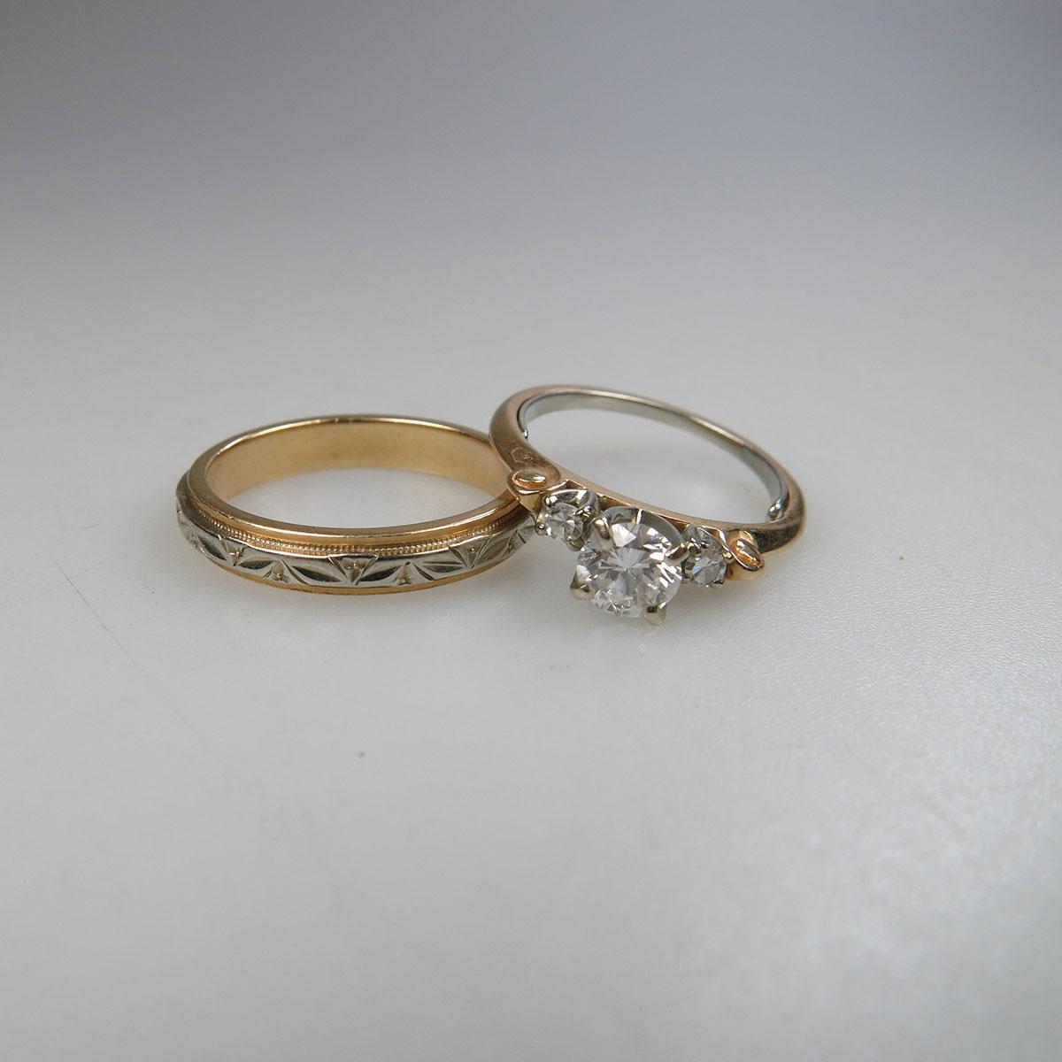 14k Yellow And White Gold Wedding/Engagement Ring Suite