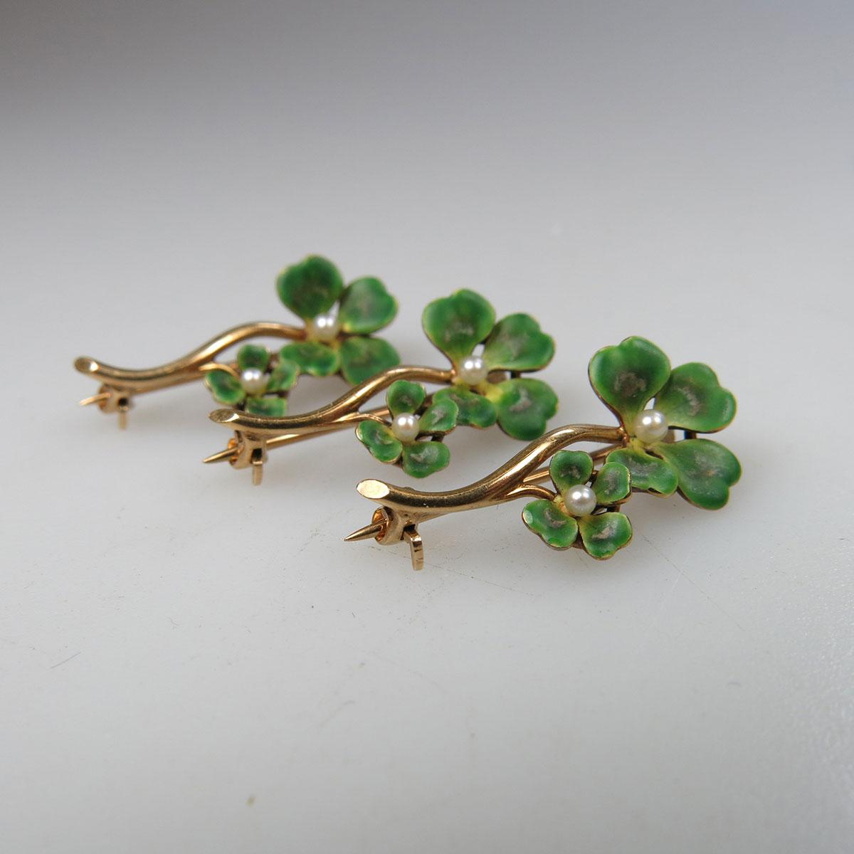 3 x 14k Yellow Gold Floral Pins