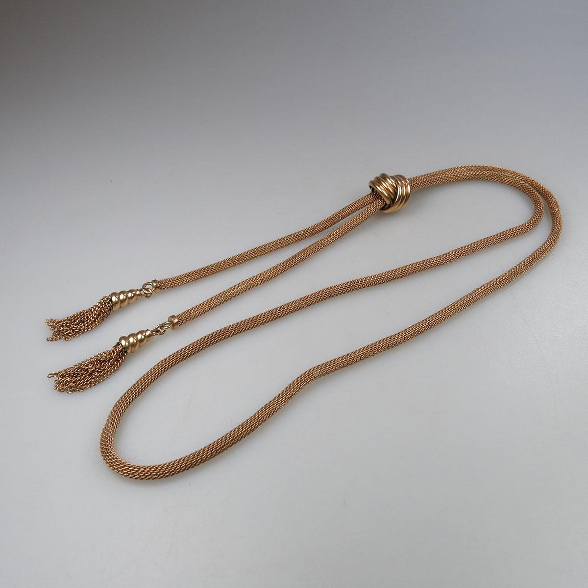 Israeli 14k Yellow Gold Serpentine Bolo Style Necklace