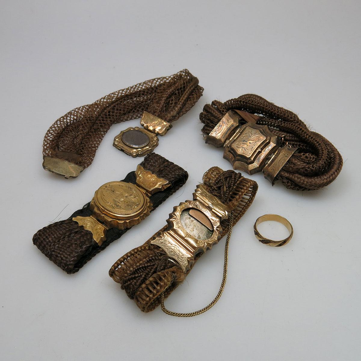Four Victorian Gold-Filled And Woven Hair Bracelets