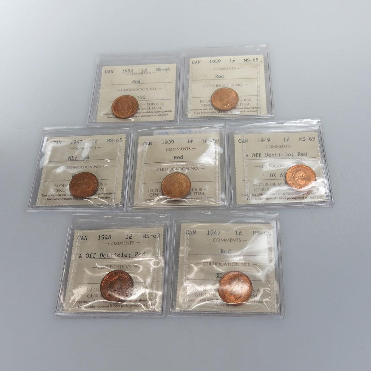 Seven Canadian Small Pennies