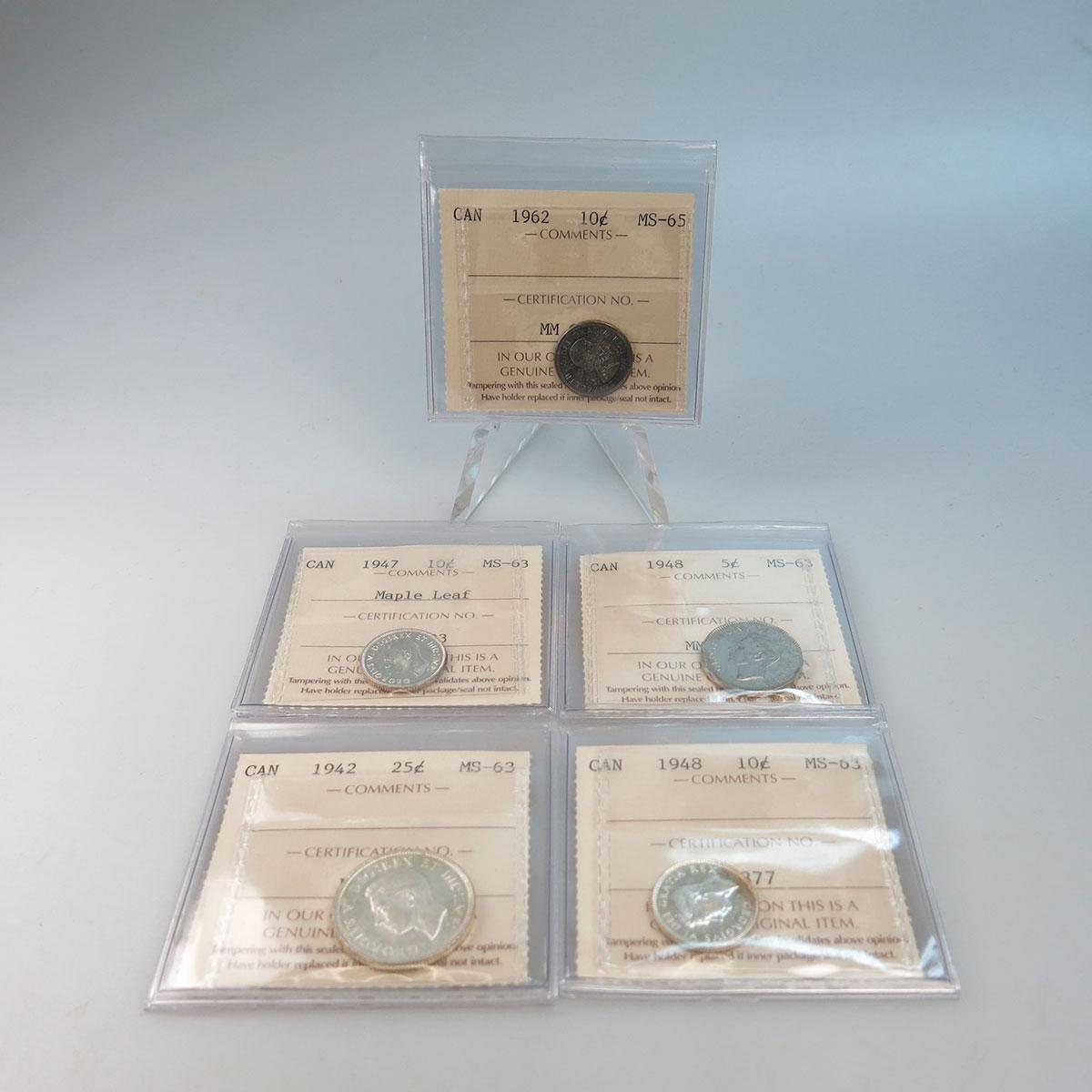 Five Canadian Coins