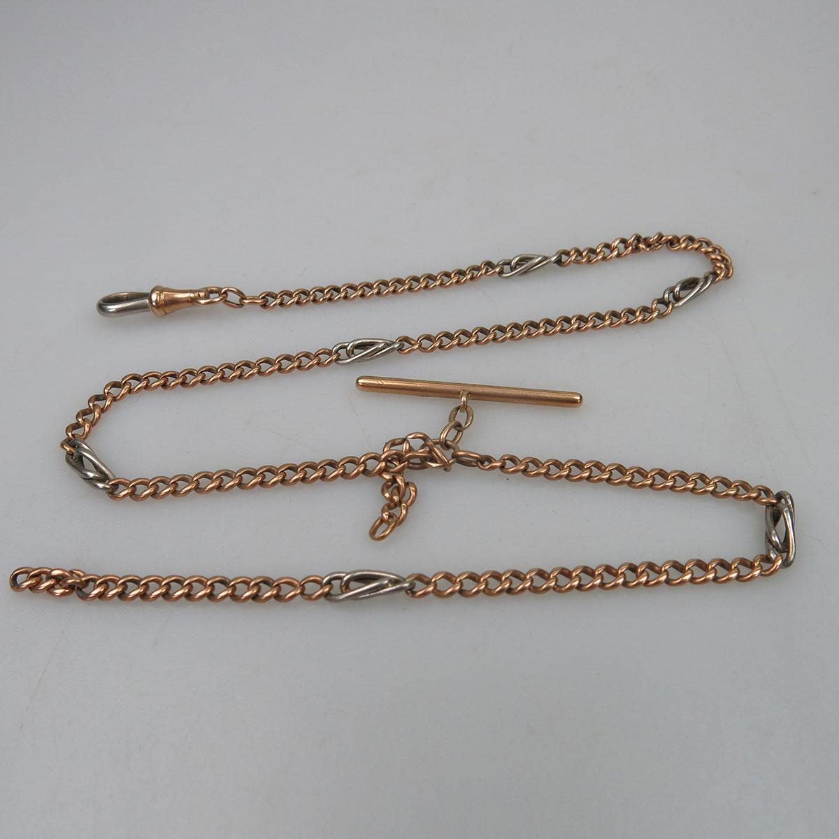 French 18k Yellow And White Gold Curb Link Watch Chain