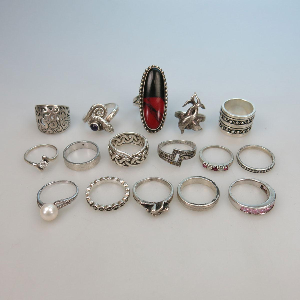 16 Various Silver Rings