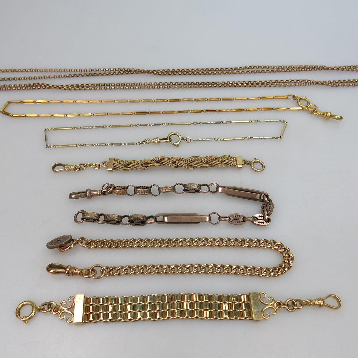 7 Various Gold Chains And Watch Fobs