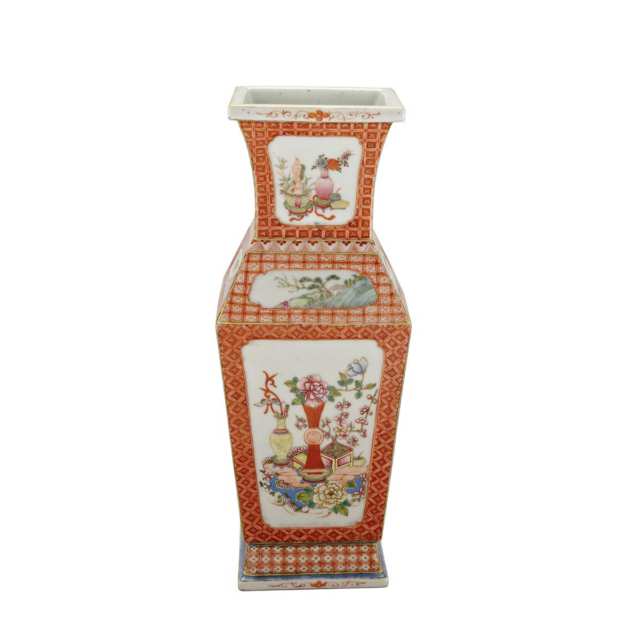 Famille Rose Faceted Vase, Yongzheng Mark, Republican Period