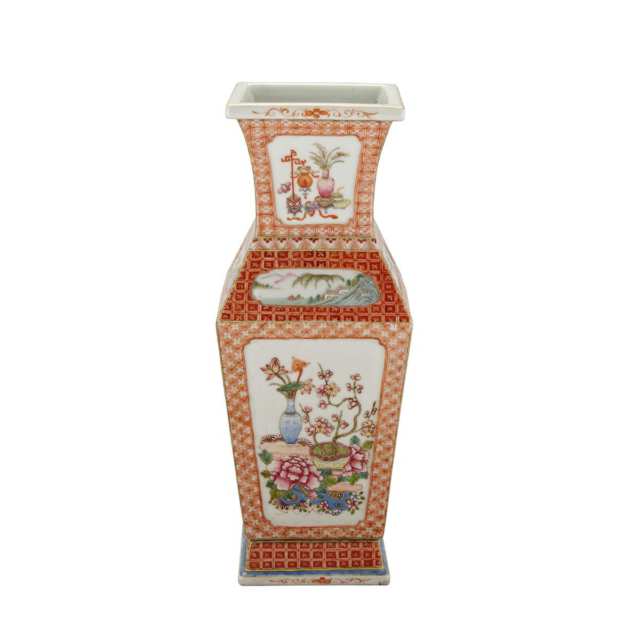 Famille Rose Faceted Vase, Yongzheng Mark, Republican Period