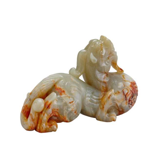 Pale Celadon Jade Figure of a Bixie