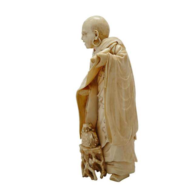 Finely Carved Ivory Okimono of a Monk, Meiji Period, 19th Century
