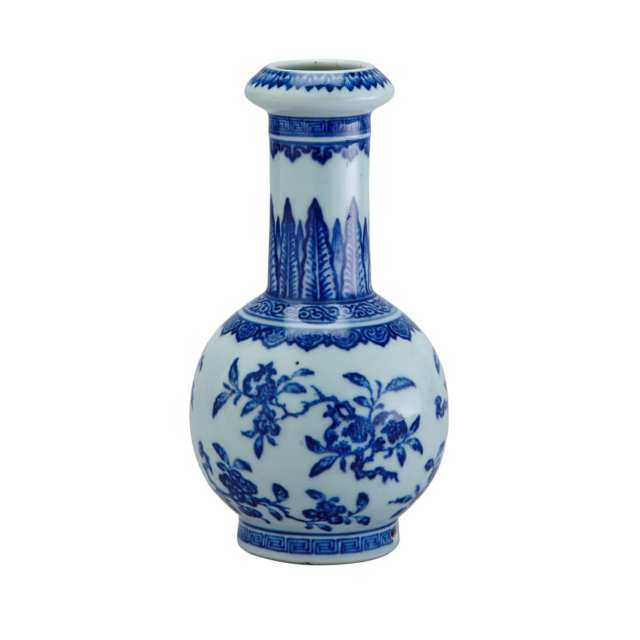 Unusual Blue and White Ming-Style Bottle Vase, 18th/19th Century