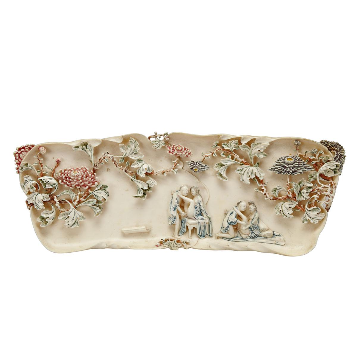 Tinted Ivory Carved Erotic Tray, 19th Century