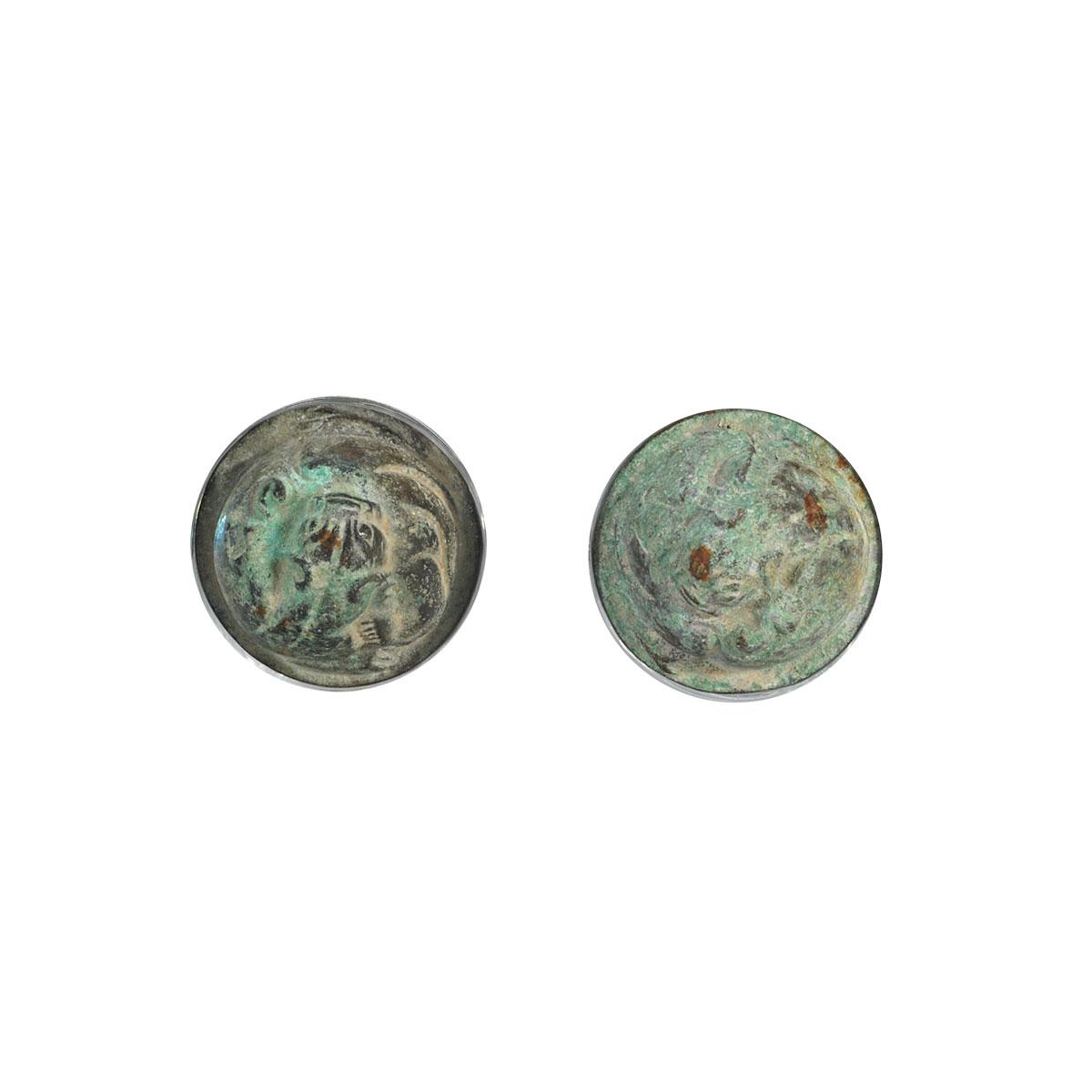 Pair of Bronze Harness Fittings, Warring States Period, 5th to 3rd Century BC