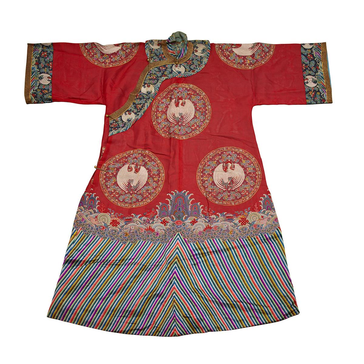 Red Silk Ground Lady’s Phoenix Robe, 19th Century 