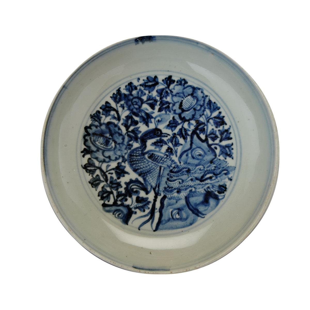 Blue and White Peacock Dish, 15th/16th Century