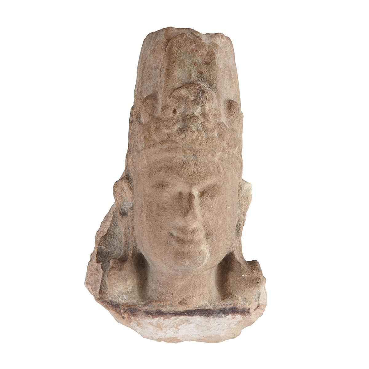 Limestone Carved Head of Vishnu, Central Indian, Possibly Chandella, 12th/13th Century