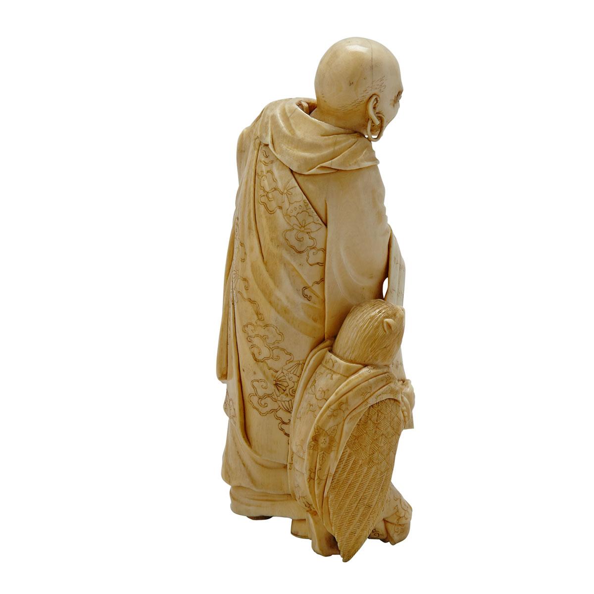 Finely Carved Ivory Okimono of a Monk, Meiji Period, 19th Century