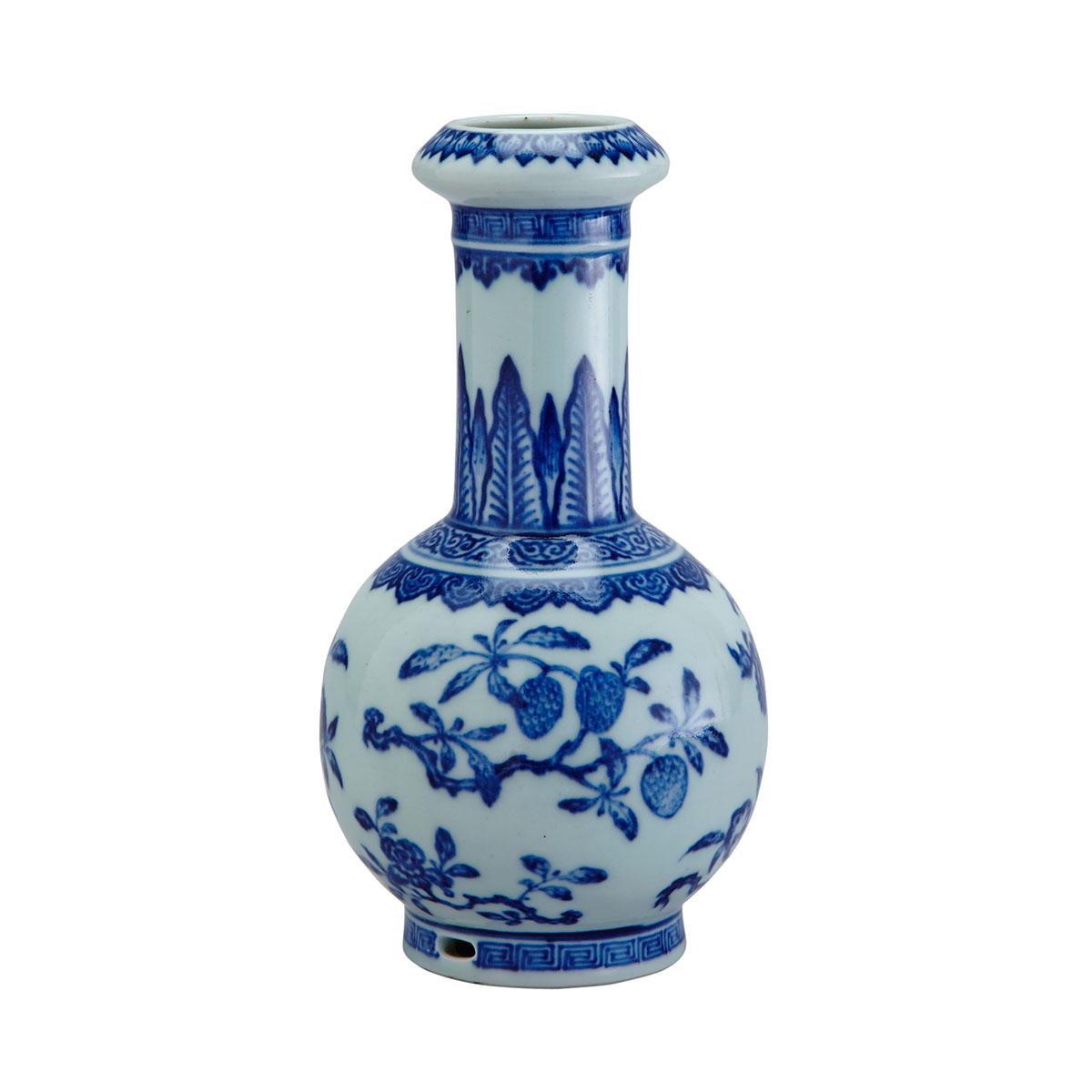 Unusual Blue and White Ming-Style Bottle Vase, 18th/19th Century