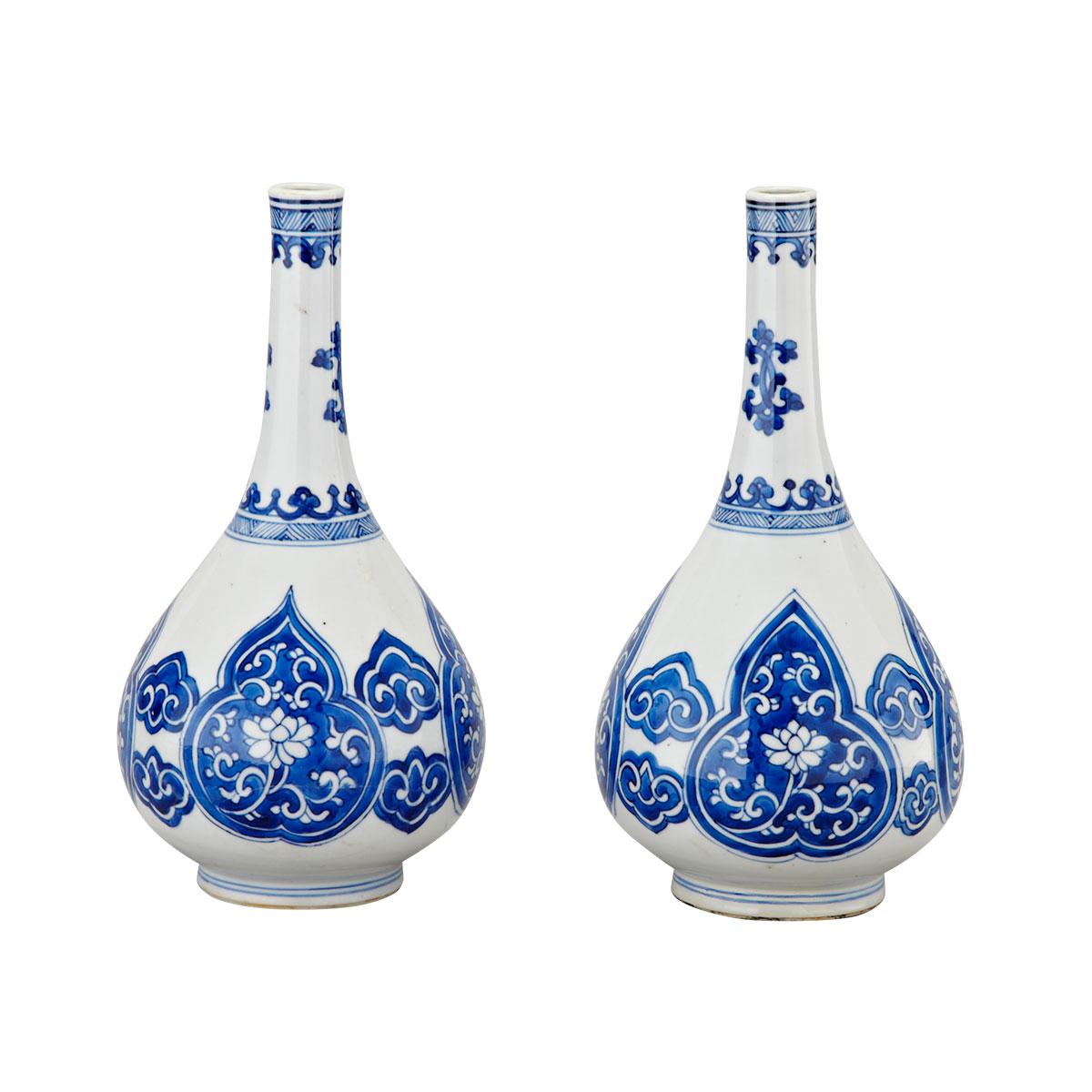 Pair of Blue and White Bottle Vases, Kangxi Period (1662-1722)