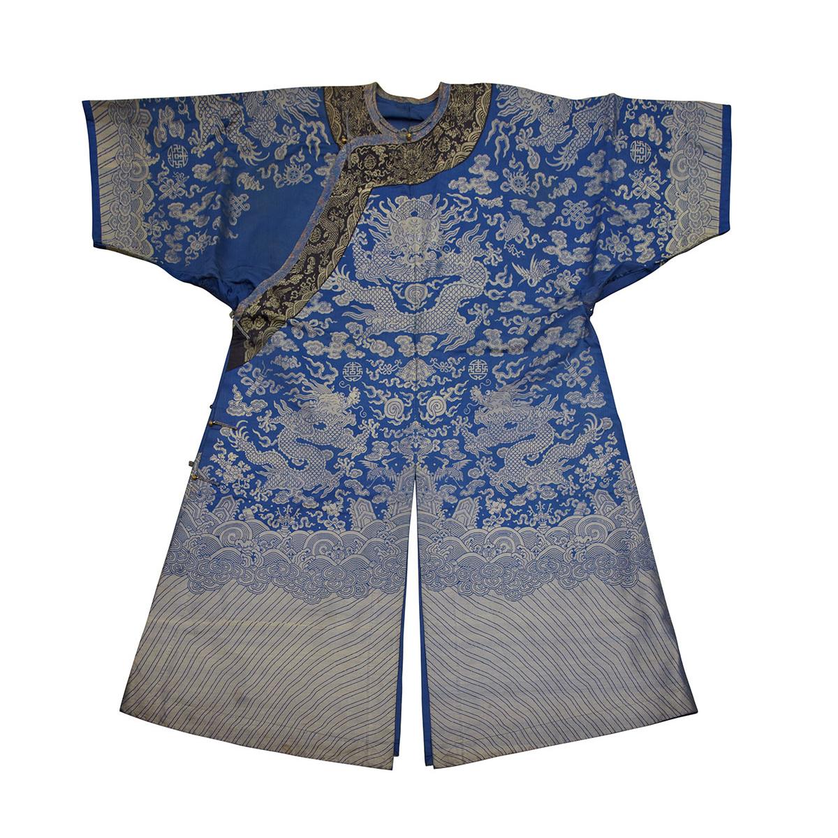 Blue Silk Ground Dragon Robe, 19th Century 