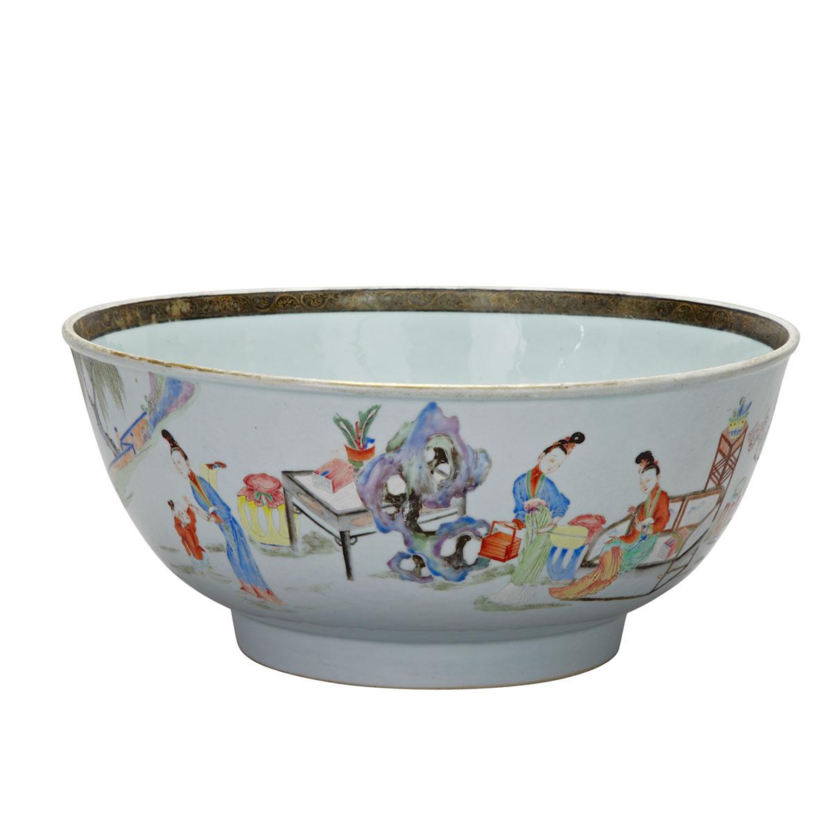 Large Export Famille Rose Punch Bowl, 18th/19th Century