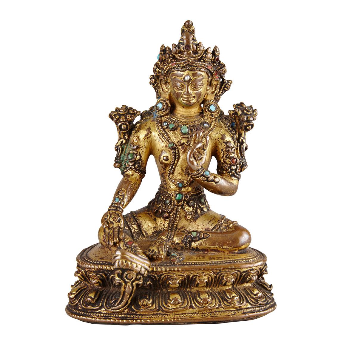 Small Gilt Bronze Figure of Tara, Nepal, 15th Century 