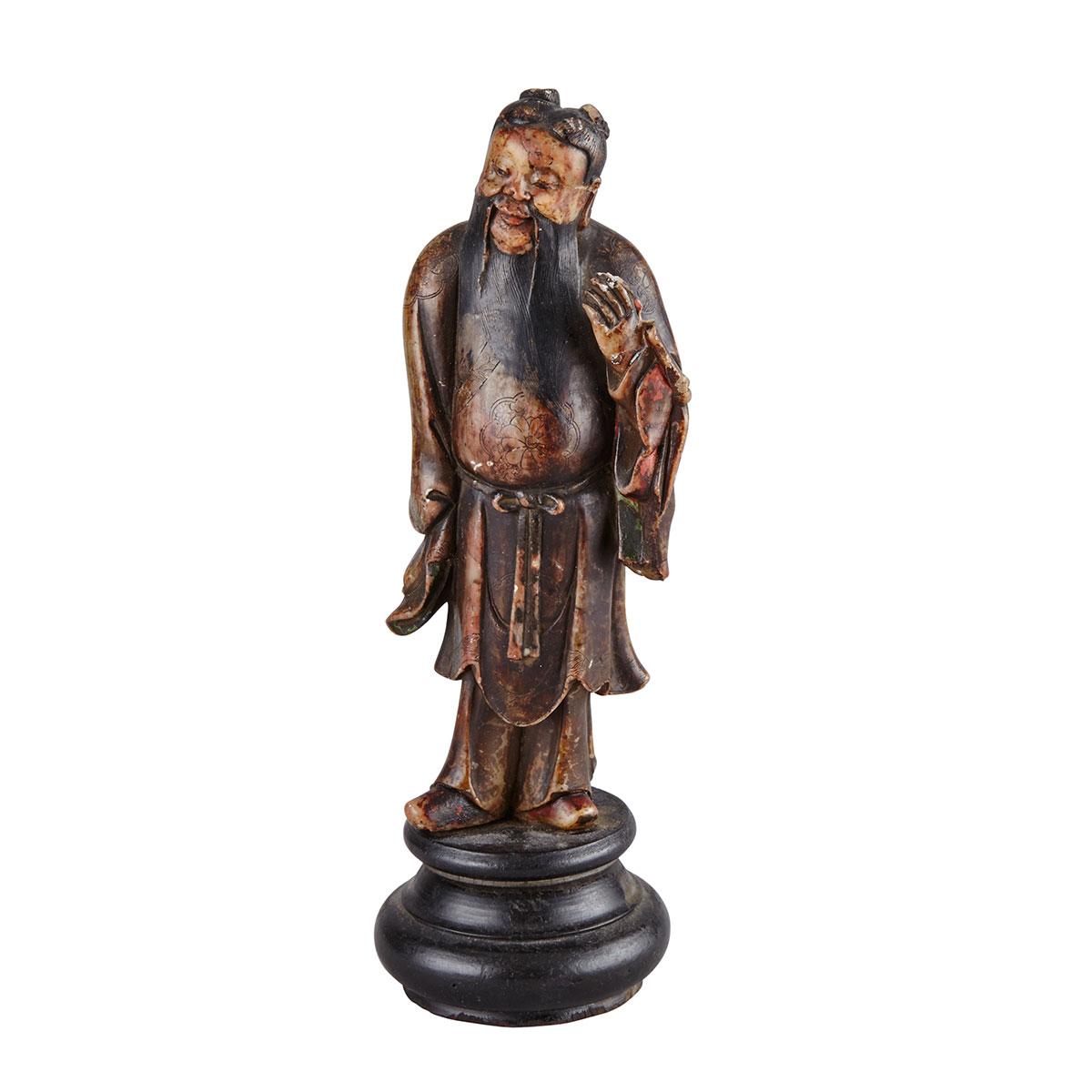 Tinted Soapstone Figure of Zhongli Quan, 19th Century