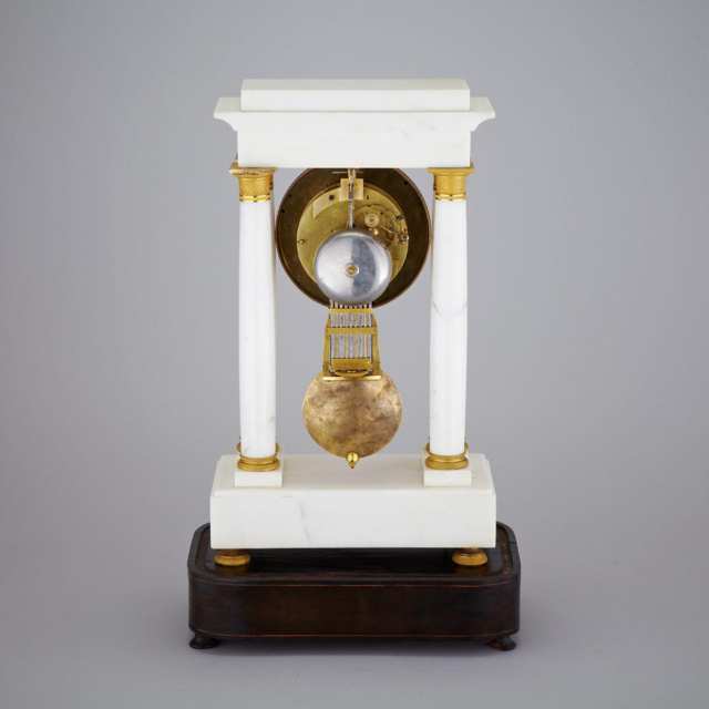 French Ormolu Mounted White Marble Portico Mantle Clock, c.1870