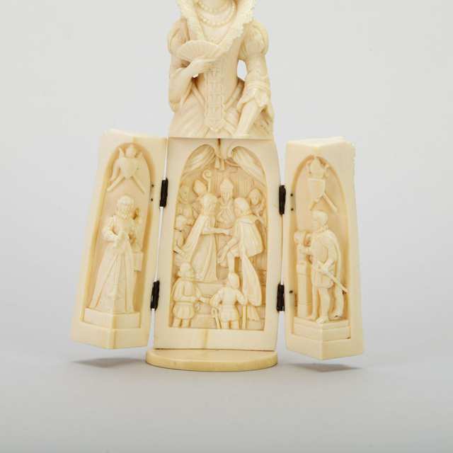 Dieppe Carved Ivory Triptych Figure, 19th century
