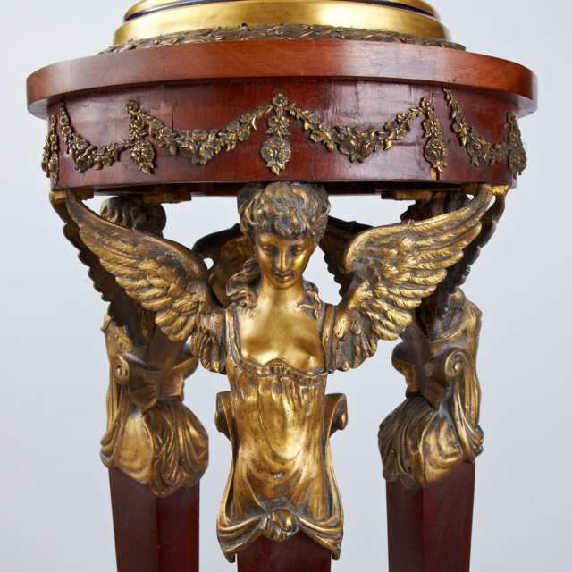 Ormolu Mounted ‘Sèvres’ Large Vase and Cover on Mahogany Stand, late 19th century