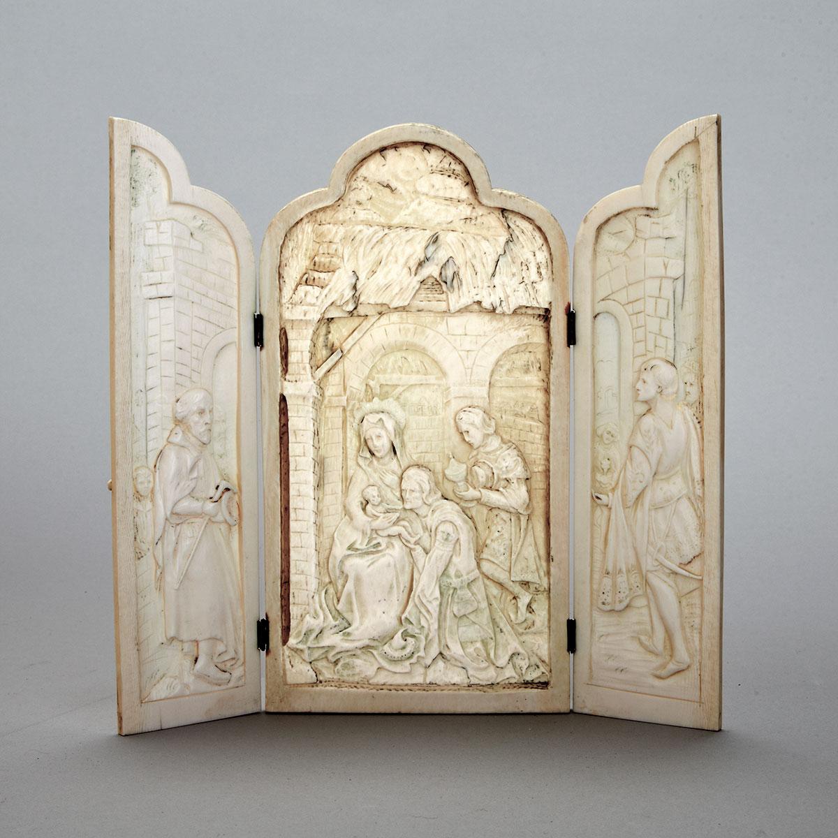 Dieppe Ivory Triptych Icon of The Adoration of the Magi, mid 19th century