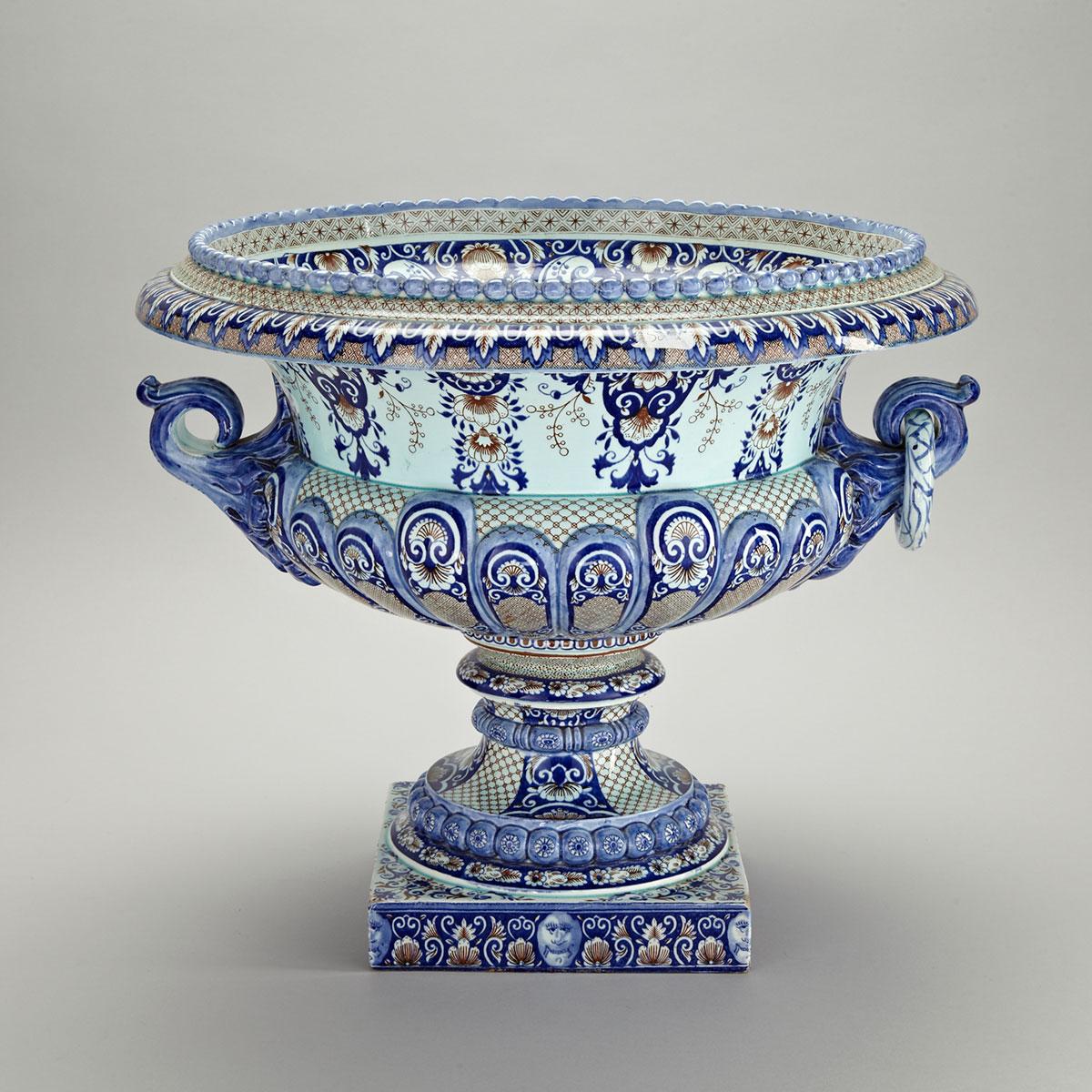 French Faience Two-Handled Large Urn, late 19th century