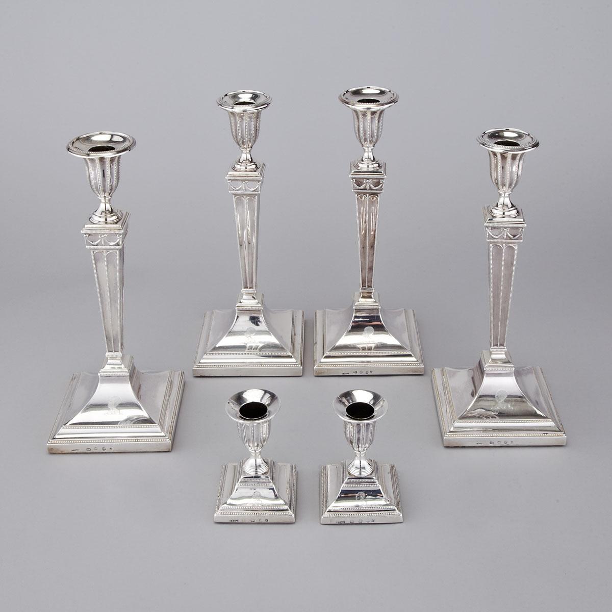 Set of Four George III Silver Candlesticks and Pair of Matching Smaller Candlesticks, John Parsons & Co., Sheffield, 1784
