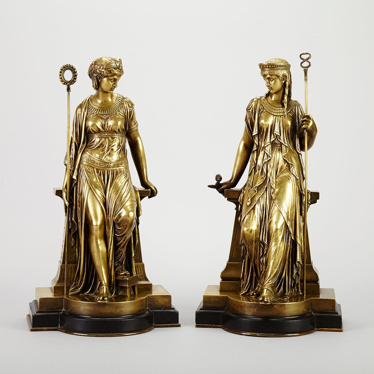 Pair of French Bronze Figures of Maidens, Eutrope Bouret, (1833-1906), 1872