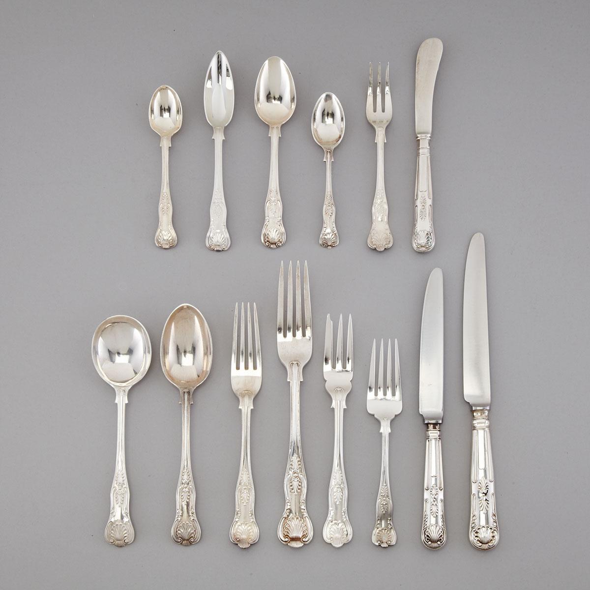 English Silver Kings Pattern Assembled Flatware Service, various makers, 19th/20th century