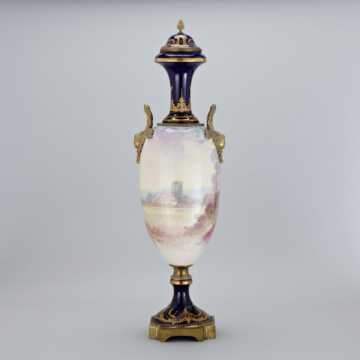Ormolu Mounted ‘Sèvres’ Blue Ground Vase and Cover, late 19th century