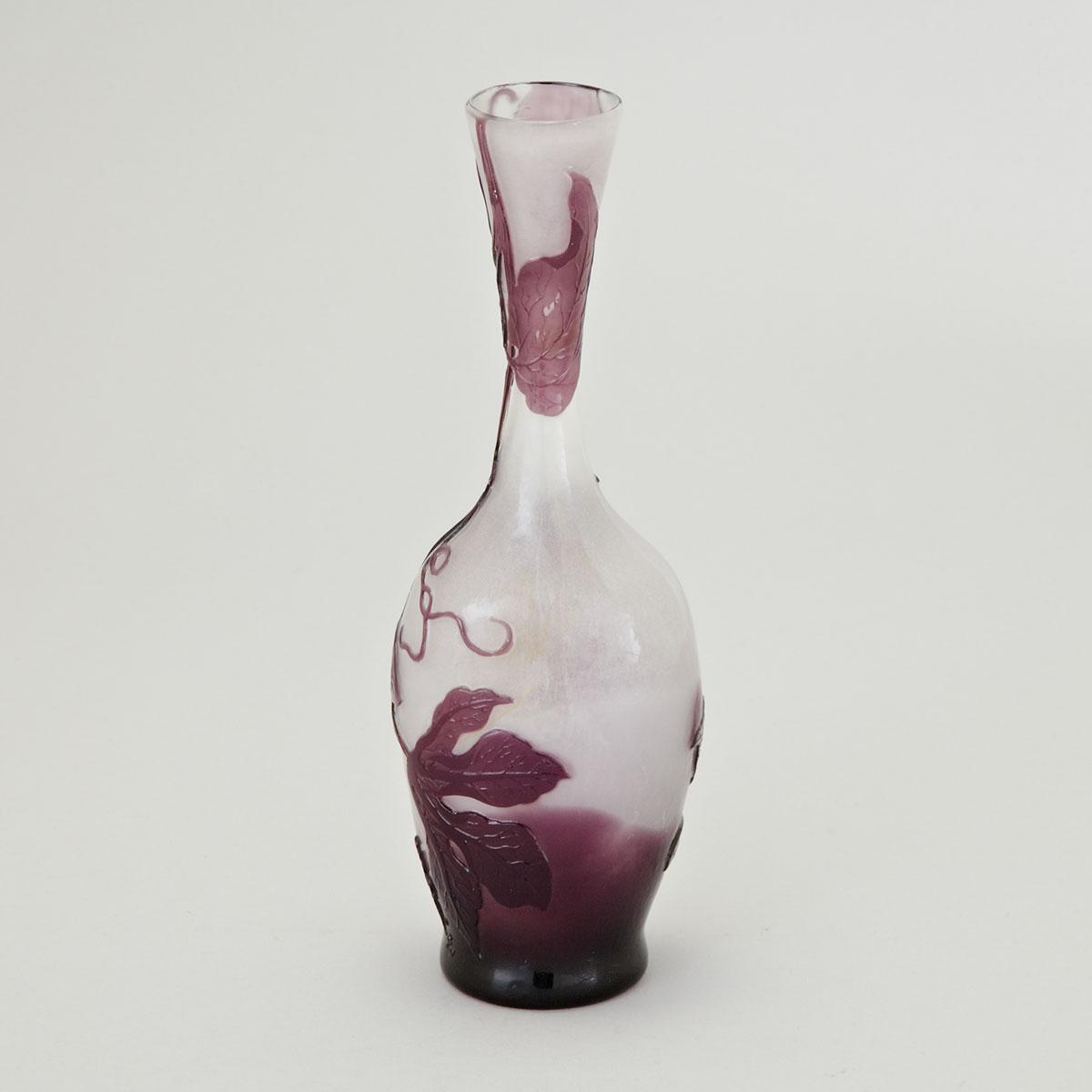 Gallé Fire-Polished Cameo Glass Clematis Vase, c.1900