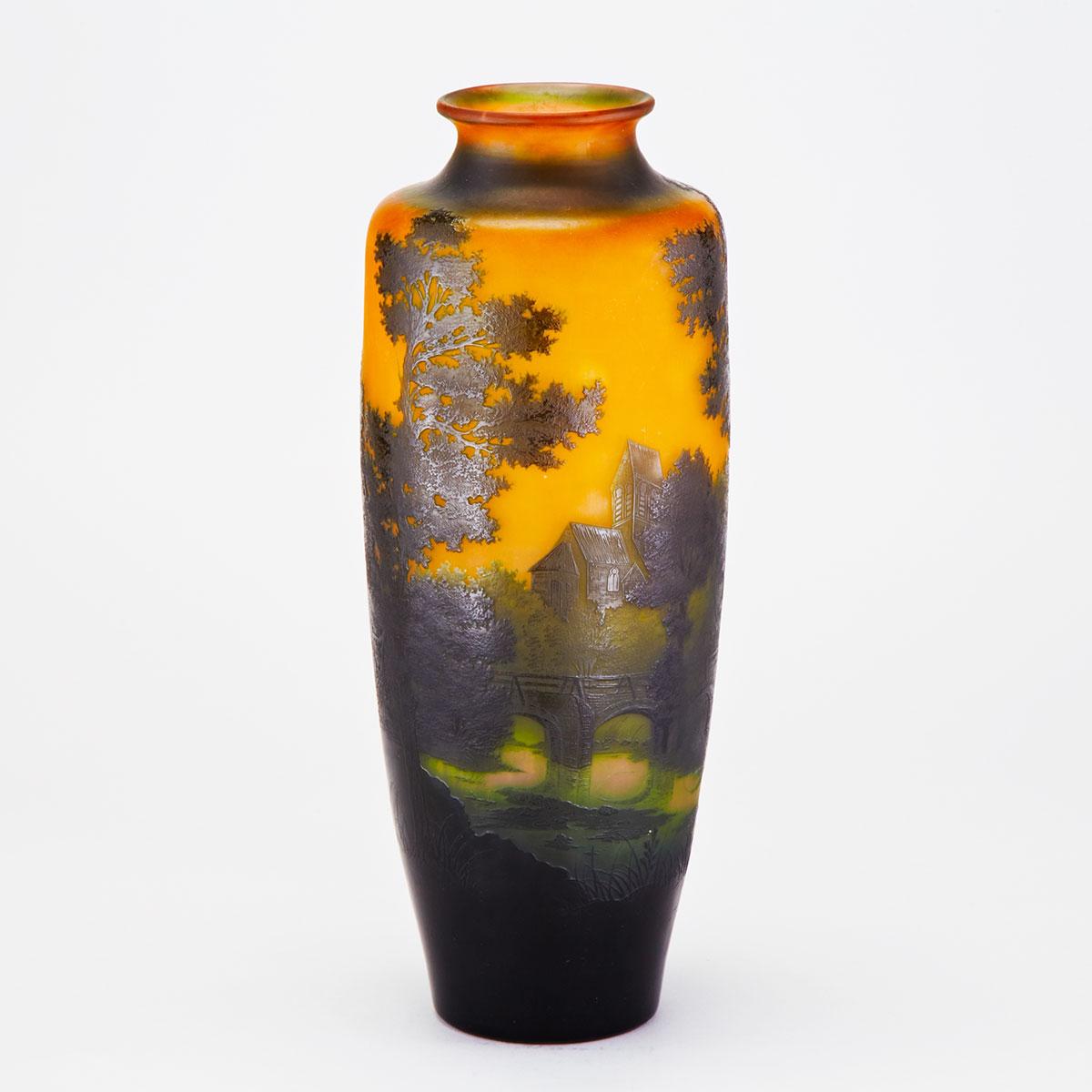 D’Argental Landscape Cameo Glass Vase, early 20th century