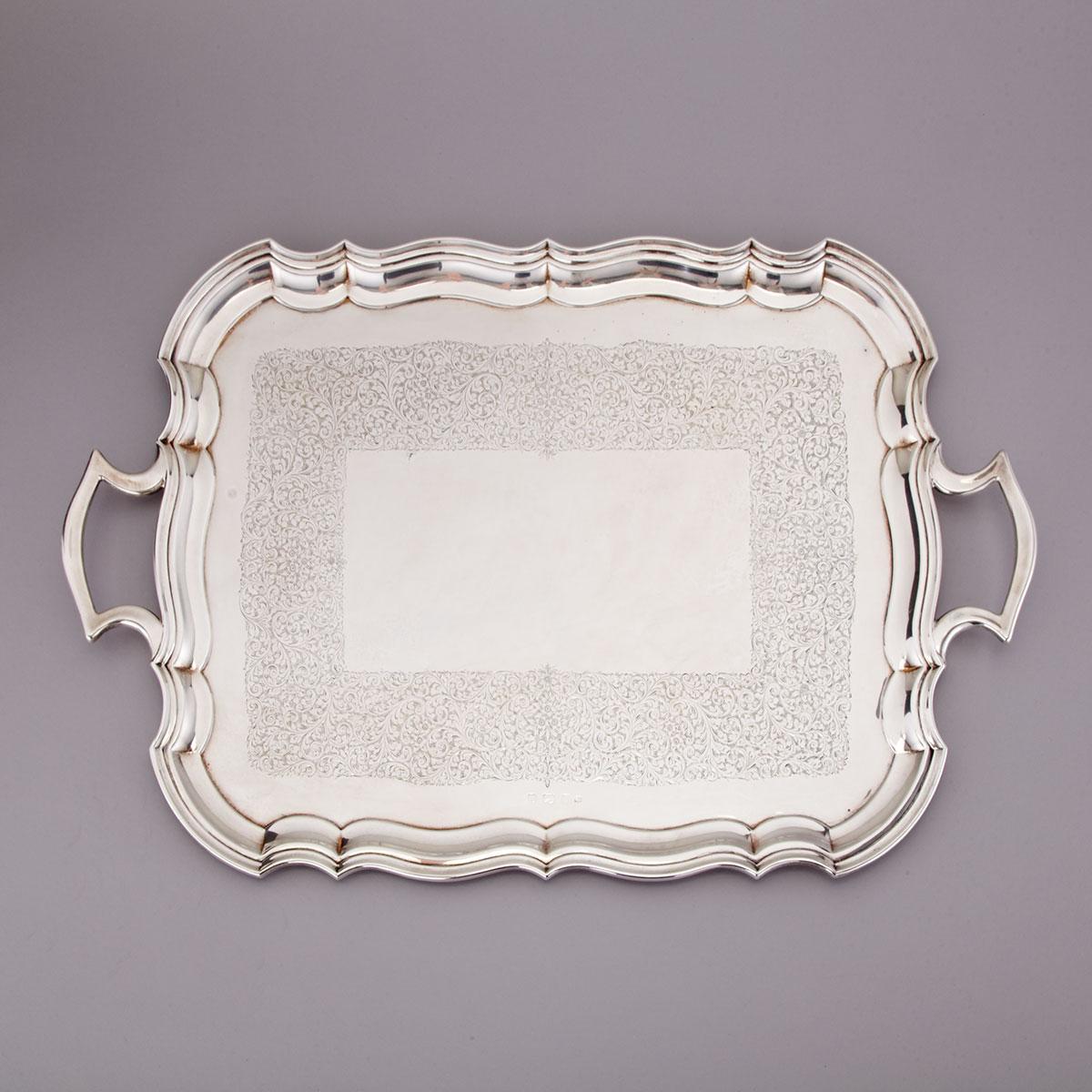 English Silver Two-Handled Rectangular Serving Tray, Charles S. Green & Co., Birmingham, 1937