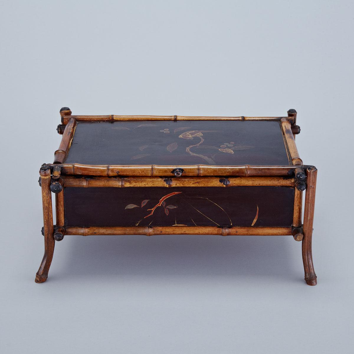 French Black Japanned and Bamboo  Work Casket, mid 19th century